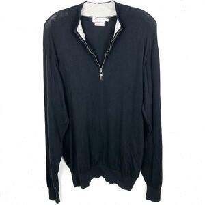 Peter Millar Mens Crown Soft Cotton Silk Blend 1/4 Zip Sweater Black Size XL